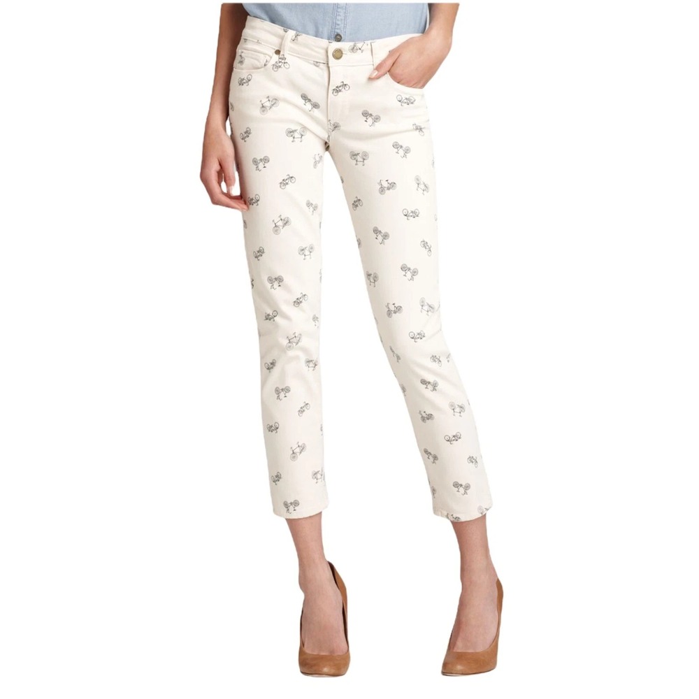 Paige‎ Kylie Cropped Jeans Women 30 Low Rise Retro Bicycle Print Denim Cream